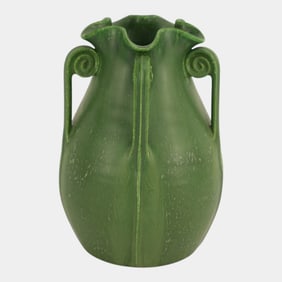 Ephraim Faience 2007 Arts And Crafts Matte Green Glaze Star Fern Vase