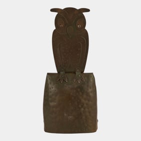 Hugo Berger Goberg Germany Arts And Crafts Patinated Metal Owl Dinner Bell