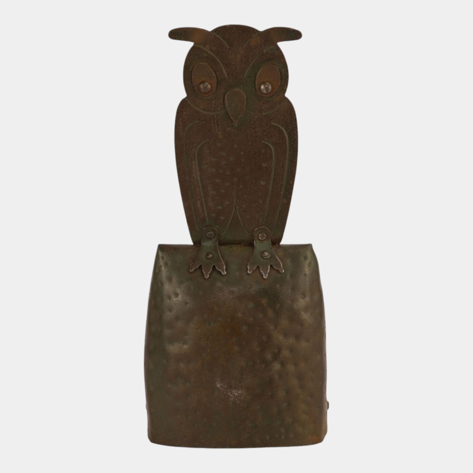 Hugo Berger Goberg Germany Arts And Crafts Patinated Metal Owl Dinner Bell (1 of 3)