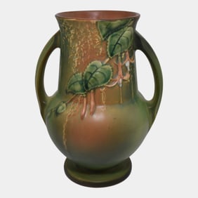 Roseville Fuchsia Green 1938 Vintage Art Pottery Ceramic Flower Vase 898-8