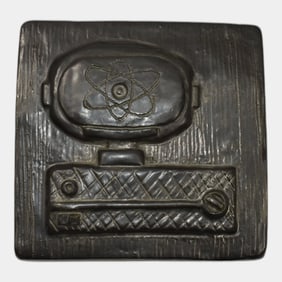 Paul Katrich Studio Pottery Gray Atomic Mid Century Design Tile