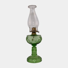 Tarentum Glass Co. EAPG Green Pressed Glass Heart Pattern Oil Lamp