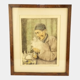 Willy Seiler (German 1903-1988) "Chinese Smoker" Framed Signed Print