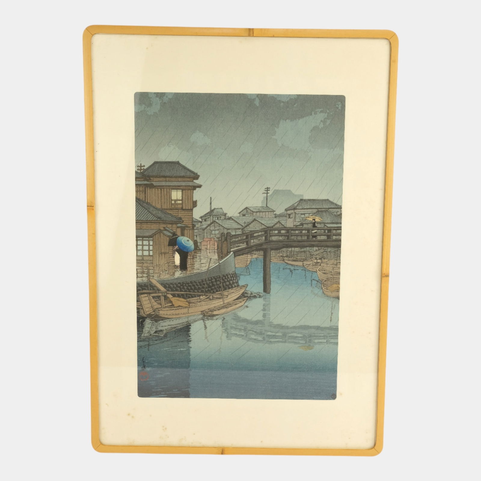 Kawase Hasui (Japan 1883-1957) "Rainy Seasons At Ryocimachi, Shinagawa" Print: We offer in house shipping on all items. Plus spend $2000 on winning bids on qualified items and your shipping is free. Kawase Hasui (Japan 1883-1957) "Rainy Seasons At Ryocimachi, Shinagawa" Print A