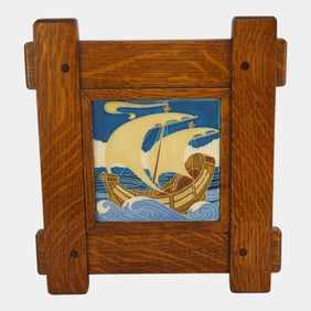 Motawi Tileworks 2022 Arts And Crafts Framed Sailing Ship Art Pottery Tile