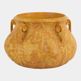 Ephraim Faience 2004 Curdled Yellow Glaze Large Fiddlehead Jardiniere