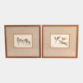 Yoshiya Takaoka (Japanese 1909-1978) Mid Century Framed Ink Wash Horse Paintings