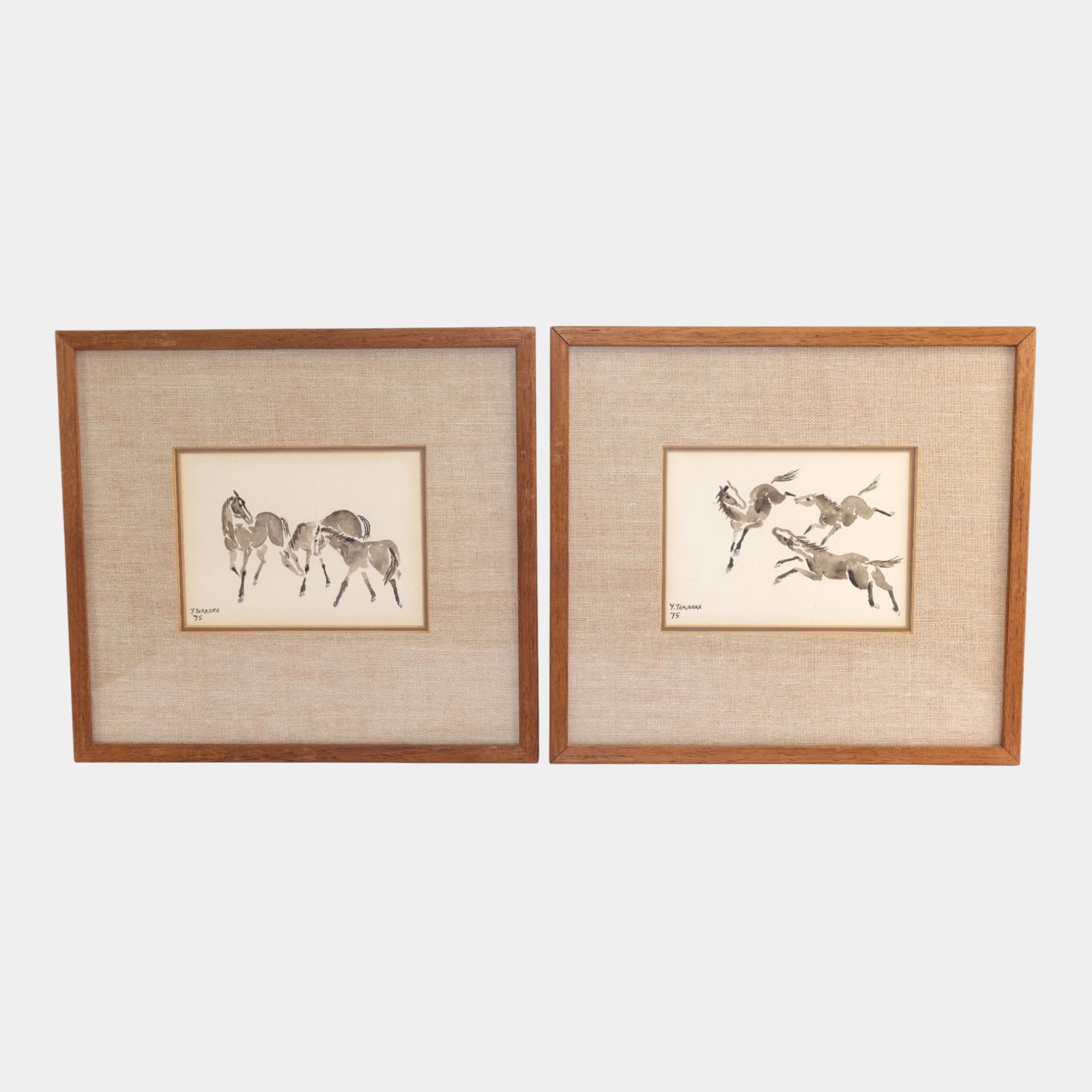 Yoshiya Takaoka (Japanese 1909-1978) Mid Century Framed Ink Wash Horse Paintings: We offer in house shipping on all items. Plus spend $2000 on winning bids on qualified items and your shipping is free. Yoshiya Takaoka (Japanese 1909-1978) Mid Century Framed Ink Wash Horse Painting