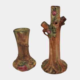 Weller Baldin Woodcraft Apple Vintage Art Pottery Ceramic Bud Vases