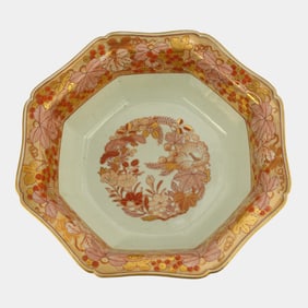Japanese Kutani Very Large Porcelain Flowers And Bird Motif Octagonal Bowl