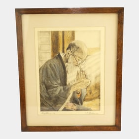 Willy Seiler (German 1903-1988) "Lighting Up" Framed Signed Print