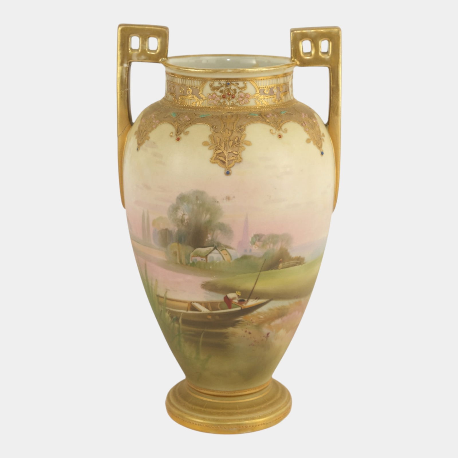 Morimura Brothers Japanese Porcelain Hand Painted Gold Gilt Scenic Boat Vase (1 of 3)