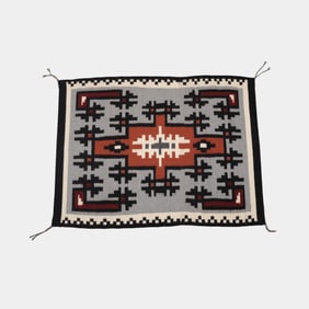 Navajo Hand Woven Black Red Gray Geometric Klagetoh Pattern Weaving Rug