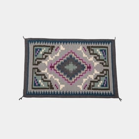 Navajo Hand Woven Turquoise Gray Geometric Kilim Pattern Weaving Rug