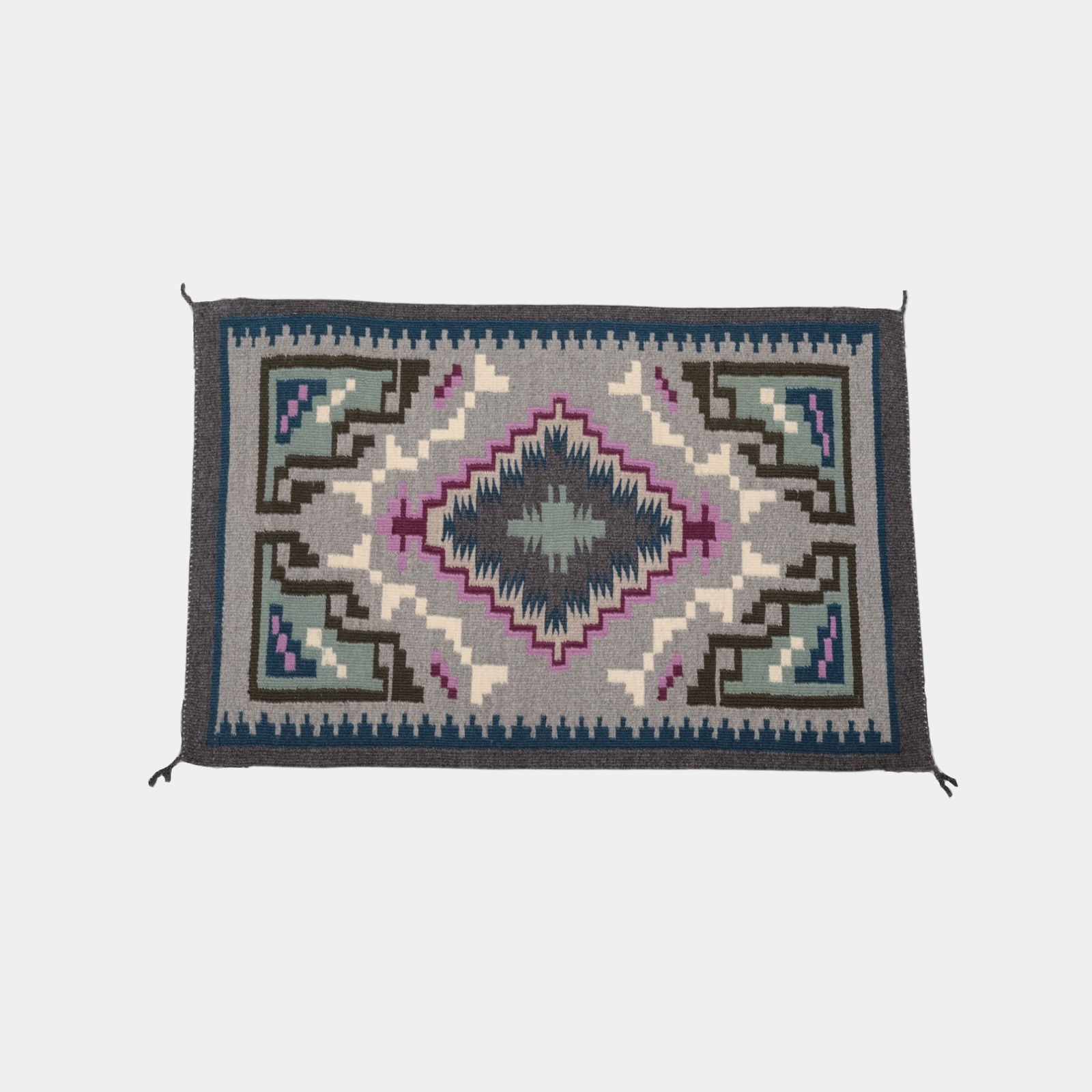 Navajo Hand Woven Turquoise Gray Geometric Kilim Pattern Weaving Rug (1 of 2)