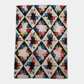 American Vintage 1930s Colorful Art Deco Hand Hooked Rug