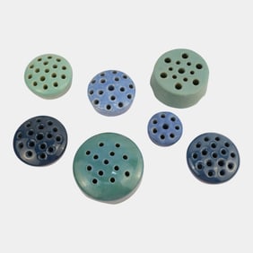 Rookwood, Roseville, Weller Assorted Blue Art Pottery Flower Frogs