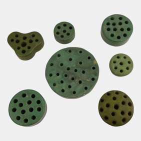 Roseville And Others Assorted Arts And Crafts Matte Green Flower Frogs