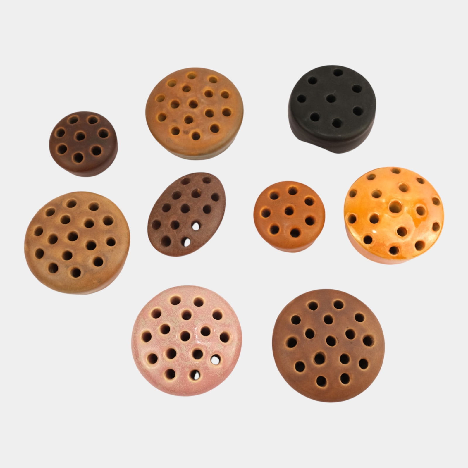 Roseville Weller Black Brown Pink Art Pottery Flower Frogs (1 of 2)