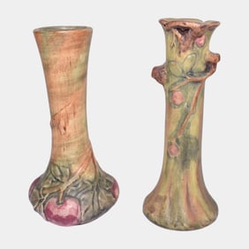 Weller Baldin Woodcraft Apple Vintage Art Pottery Ceramic Bud Vases