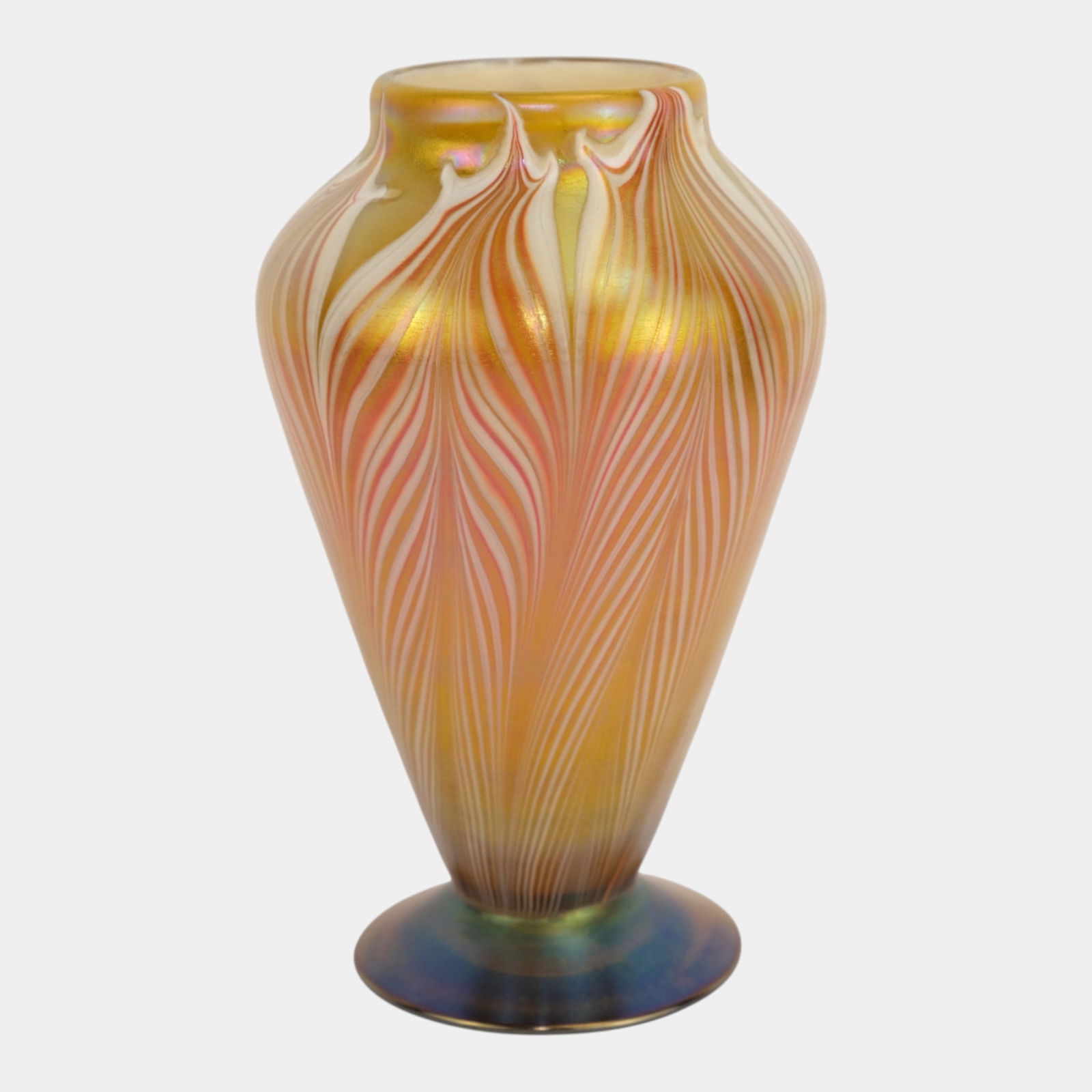 Vandermark Gold Orange White Iridescent Pulled Feather Art Glass Vase (1 of 3)