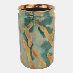 Paul Katrich Studio Art Pottery Green Gold Iridescent Luster Abstract Vase #1261