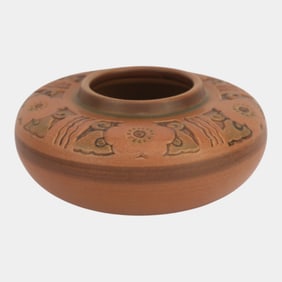 North Dakota School of Mines UND Carved Prairie Rose Pottery Vase Margaret Cable