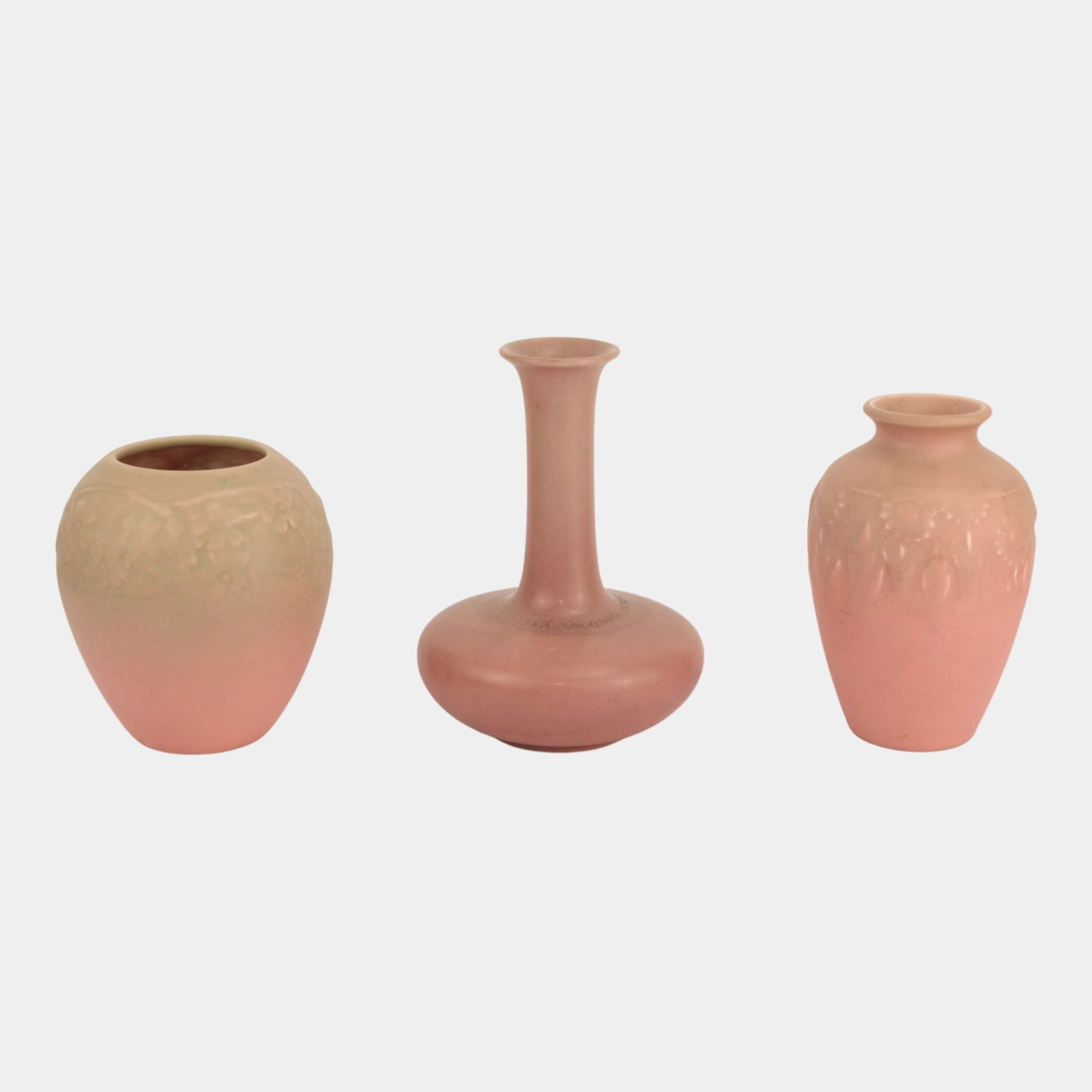 Rookwood Pottery 1920s & 30s Art Deco Matte Pink Flower Vases: We offer in house shipping on all items. Plus spend $2000 on winning bids on qualified items and your shipping is free. Rookwood Pottery 1920s & 30s Art Deco Matte Pink Flower Vases Collection of thr