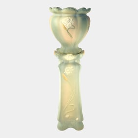 Weller Art Nouveau Vintage 1904 Cattail Floral Jardiniere and Pedestal