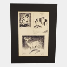 Louise Bauer (American, 1914-2008) Expressive Black White Study Sheet