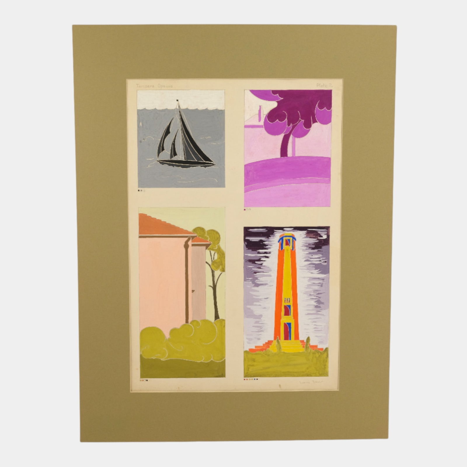 Louise Bauer (American, 1914-2008) Minimalist MCM Original Artwork: We offer in house shipping on all items. Plus spend $2000 on winning bids on qualified items and your shipping is free. Louise Bauer (American, 1914-2008) Minimalist MCM Original Artwork Vividly styl