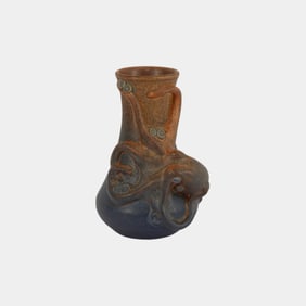 Ephraim Faience 2019 Miniature Orange Blue Octopus Art Pottery Vase