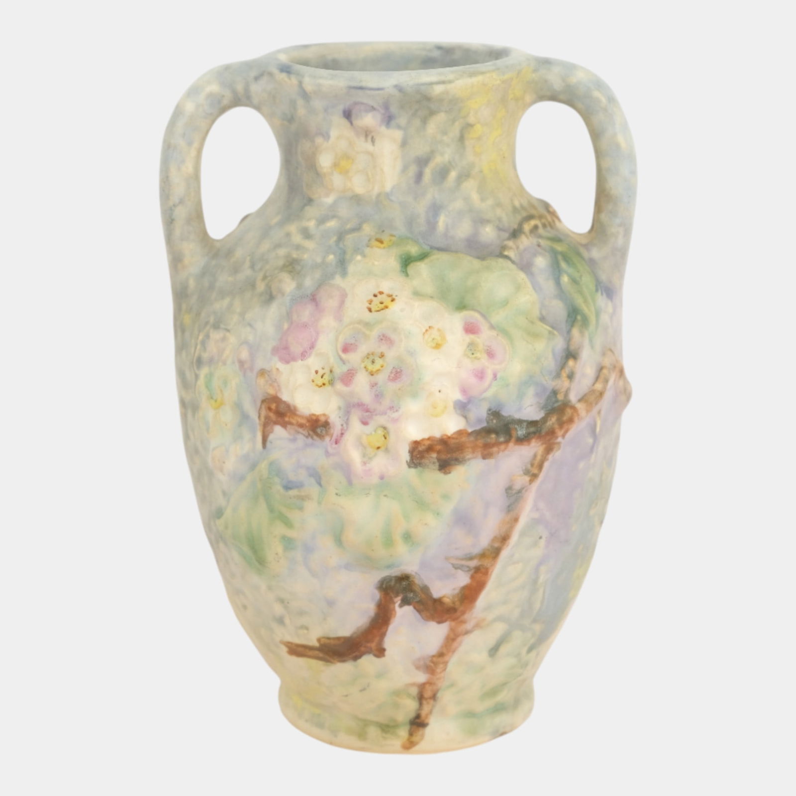 Weller Silvertone 1920s Vintage Art Pottery Floral Pastel Handled Ceramic Vase (1 of 3)