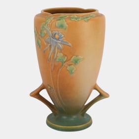 Roseville Columbine Brown 1941 Vintage Art Pottery Ceramic Vase 21-9