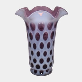 Fenton Purple Coin Dot Opalescent Ruffled Rim Art Glass Vase