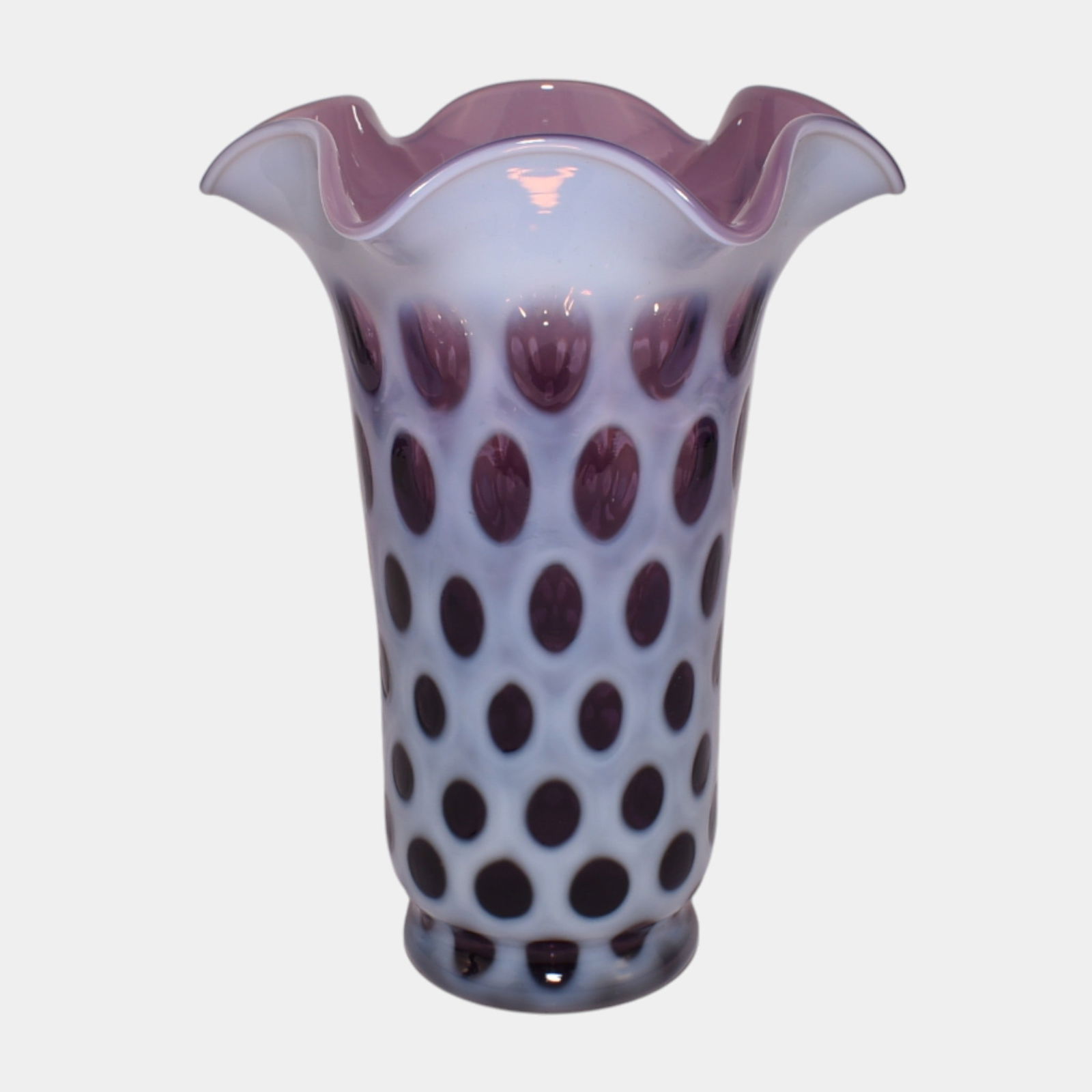 Fenton Purple Coin Dot Opalescent Ruffled Rim Art Glass Vase (1 of 5)