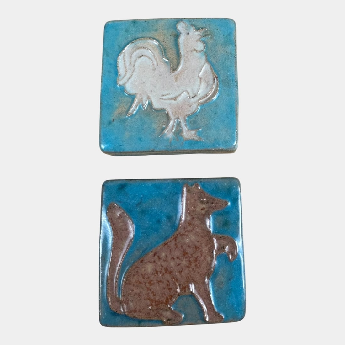 Pewabic Early 20th C. Art Pottery Persian Blue Poised Dog And Rooster Tiles: We offer in house shipping on all items. Plus spend $2000 on winning bids on qualified items and your shipping is free. Pewabic Early 20th C. Art Pottery Persian Blue Poised Dog And Rooster Tiles Won