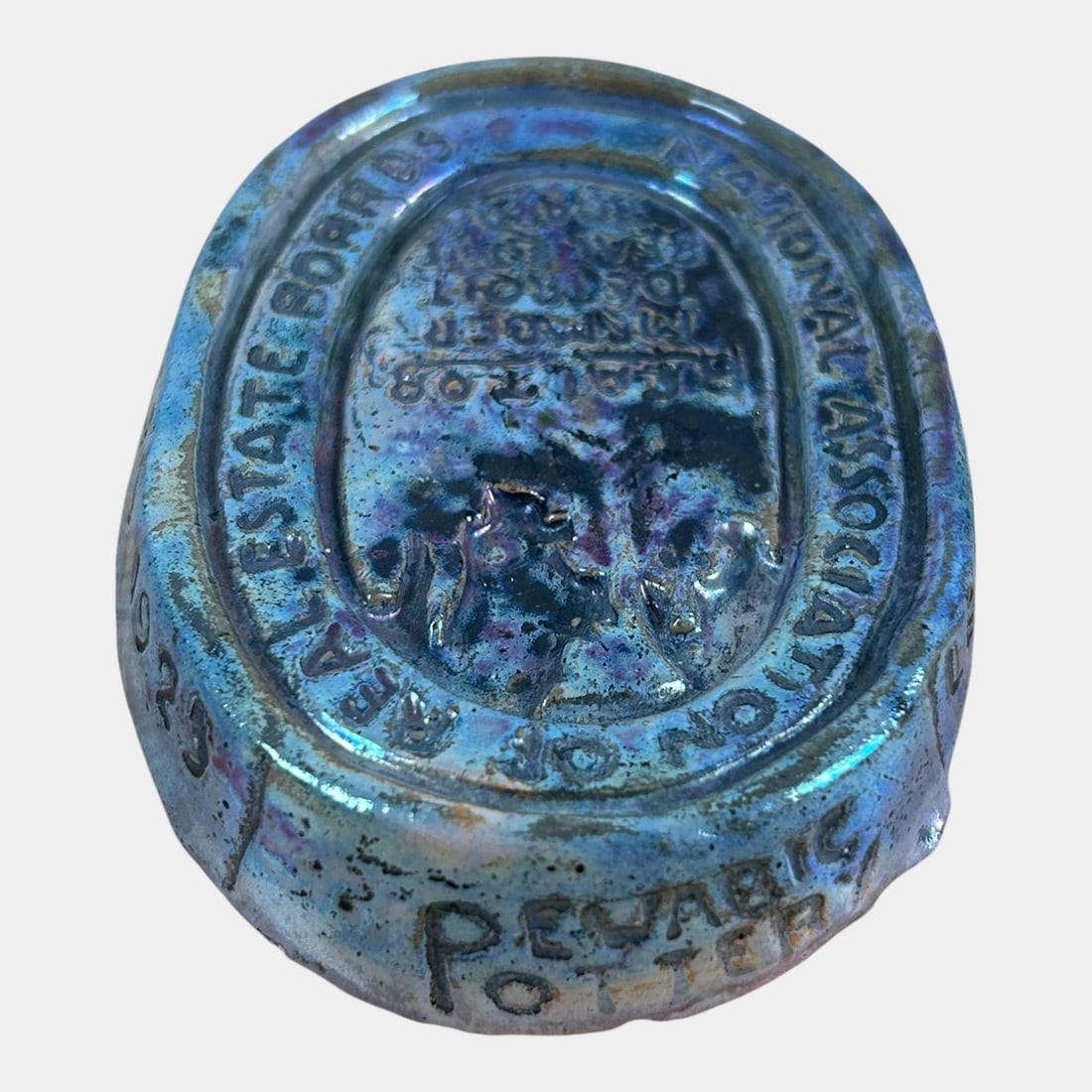 Pewabic Detroit 1923 Art Pottery Real Estate Board Green Iridescent Paperweight: We offer in house shipping on all items. Plus spend $2000 on winning bids on qualified items and your shipping is free. Pewabic Detroit 1923 Art Pottery Real Estate Board Green Iridescent Paperweight