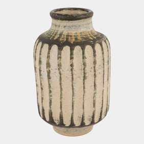 Loie Daily (1918-2003) Boulder Colorado Studio Pottery White Fluted Column Vase