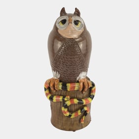 Marvin Bailey South Carolina Studio Folk Art Pottery 16" Owl Snake Statue Figurine