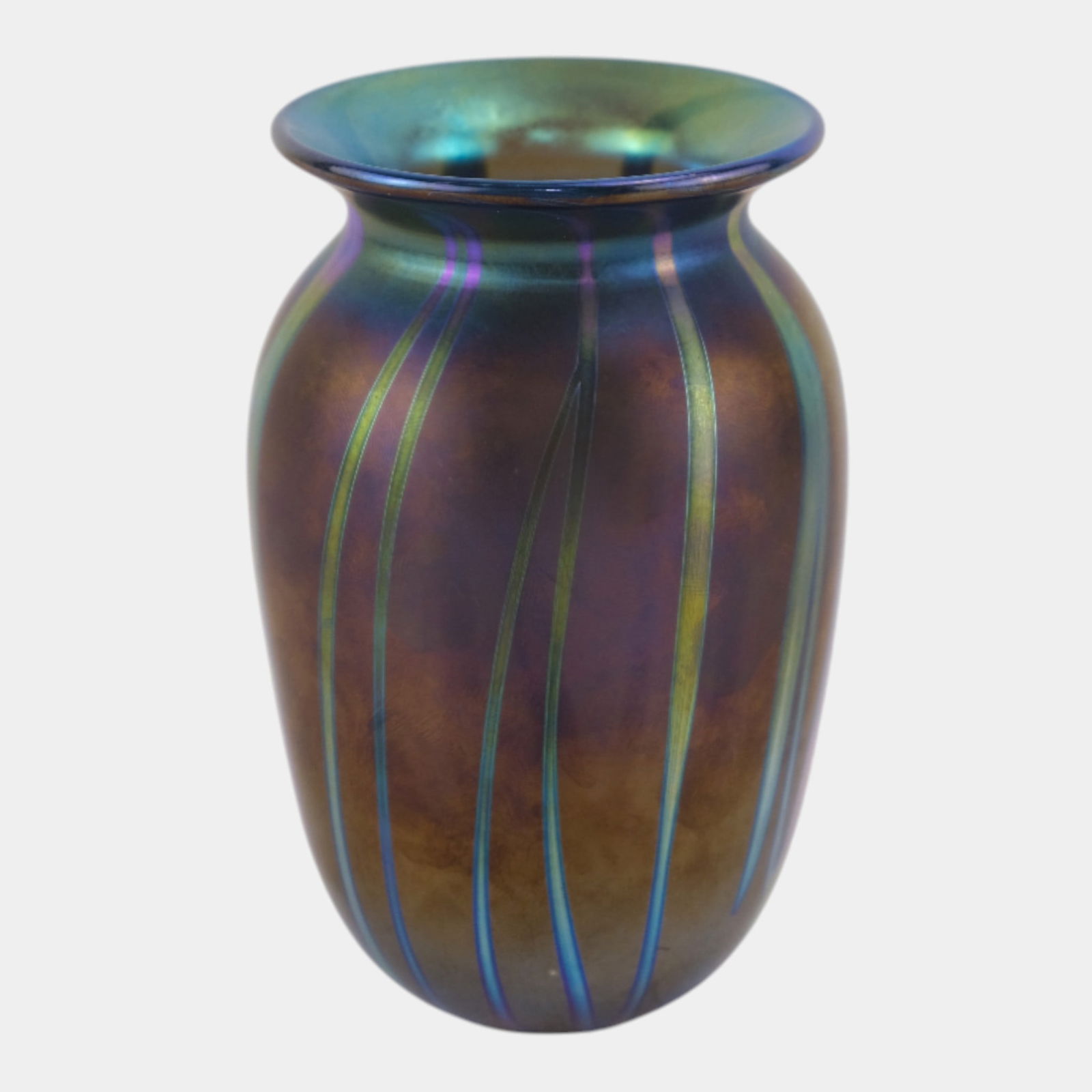 Elaine Hyde Art Nouveau Iridescent Blue Green Studio Art Glass Cabinet Vase (1 of 7)