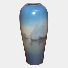 Rookwood Pottery 1922 Scenic Vellum Sailboats And Harbor View Vase 2033D Schmidt