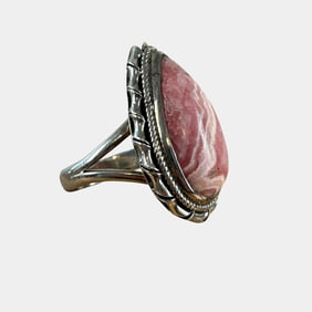 Vintage Sterling Silver Rhodochrosite Cabochon Framed Ring Size 6.5