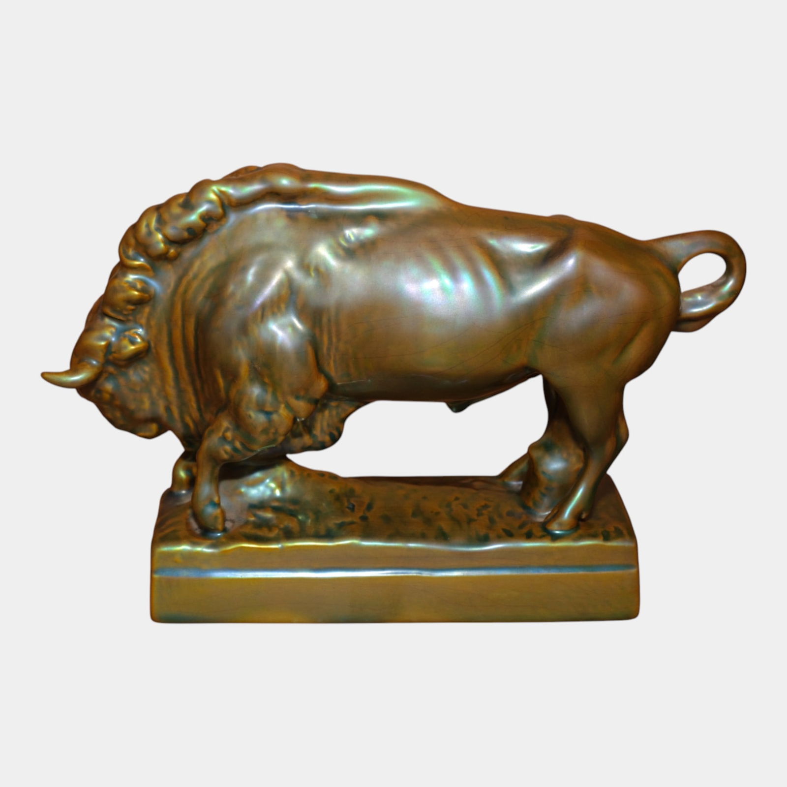 Zsolnay Hungarian Art Pottery Iridescent Green Eosin Porcelain Bison Figurine (1 of 6)