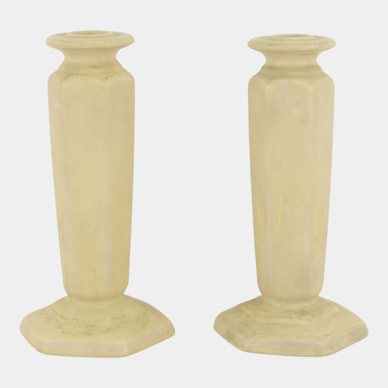 Rookwood 1923 Vintage Art Pottery Ivory Ceramic Pillar Candle Holders 2629 (1 of 8)