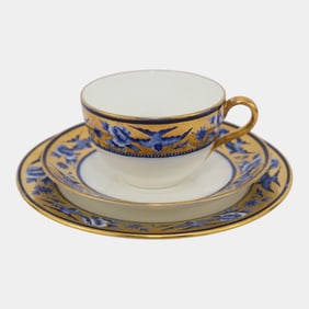 Shelley China England Vintage "Blue Swallows" Gold Gilt Bird Tea Trio Set