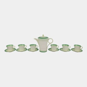 Shelley China Regent Bands & Shades Six Cup & Saucer Tea Service With Teapot