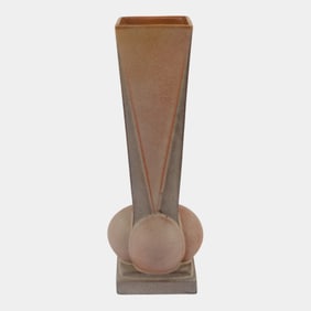 Roseville Futura Brown 1928 Vintage Art Deco Pottery Four Ball Vase 393-12