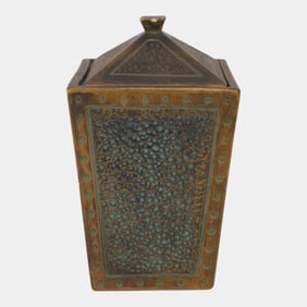 Norse 1900s Vintage Art Pottery Bronze Ware Brown Ceramic Covered Vase