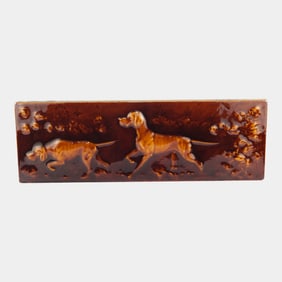 American Encaustic Tiling Co Ceramic Brown Glaze Hunting Dogs Tile In Relief
